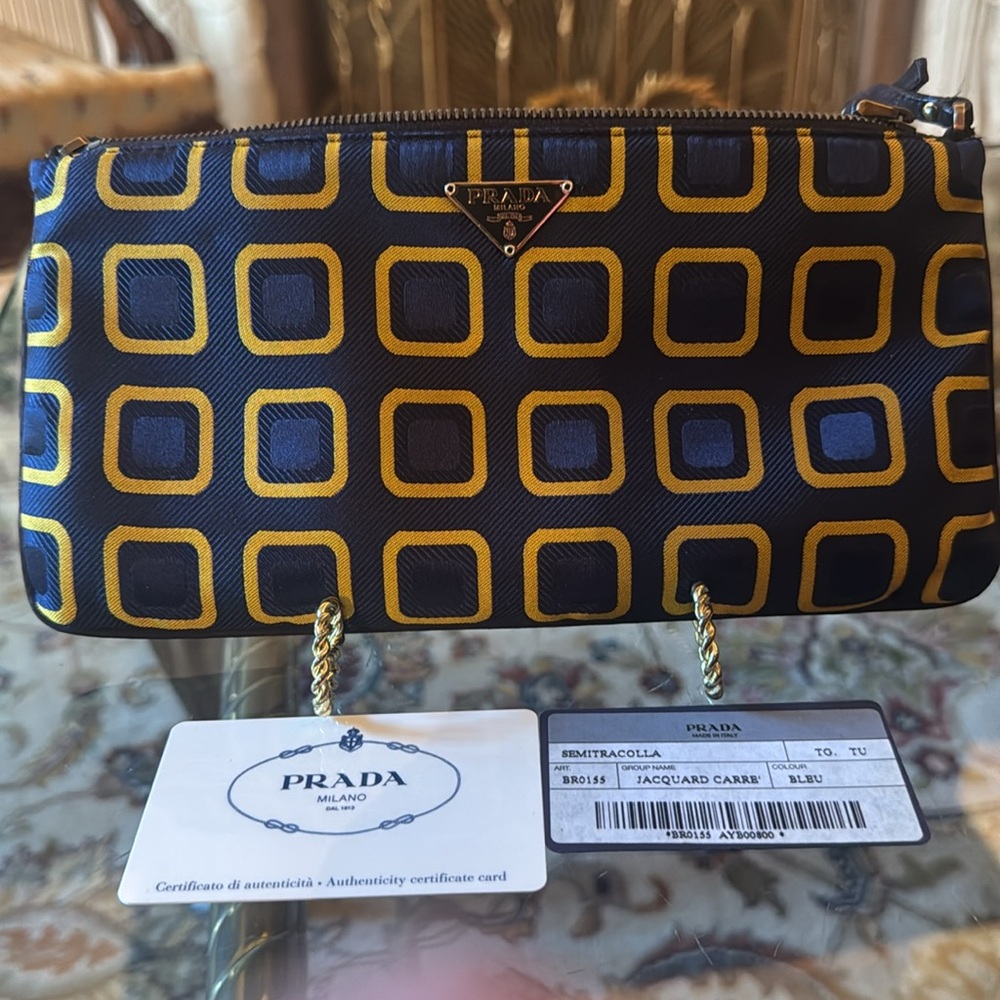 Prada  holiday, and Brown re-ordered  for Prada blue gold geometric design